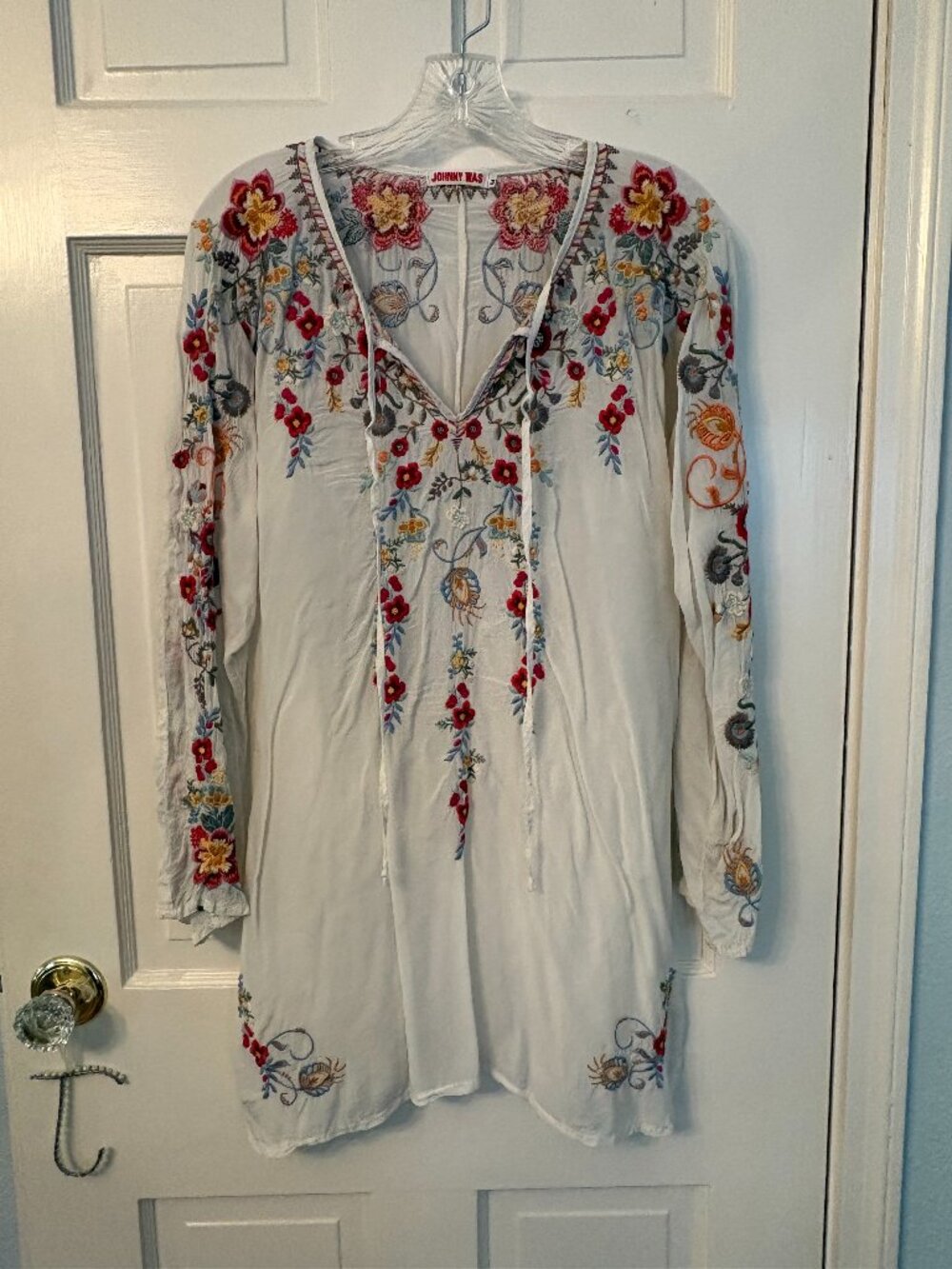 Johnny Was heavily embroidered ivory tunic